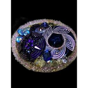 Cowgirl Bling Belt Buckel Blue Stones Crystals Beads Silver Tone